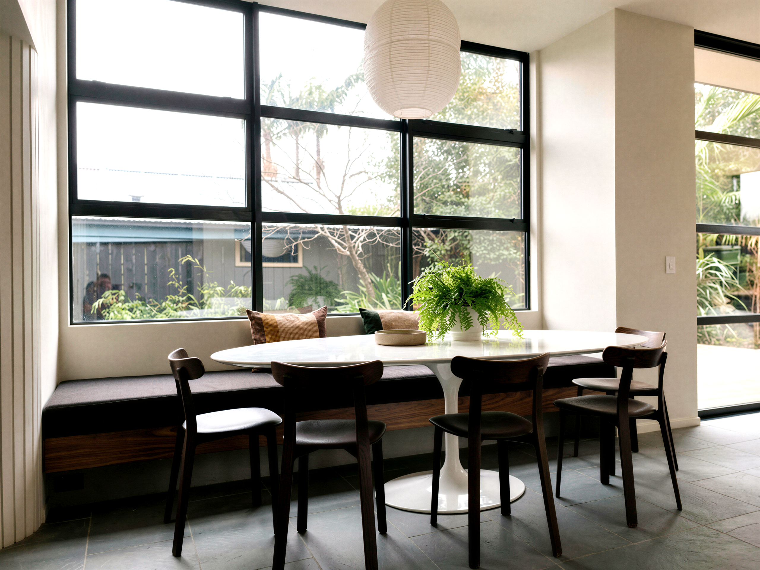 Built in window seat for dining table, Grey Lynn villa renovation