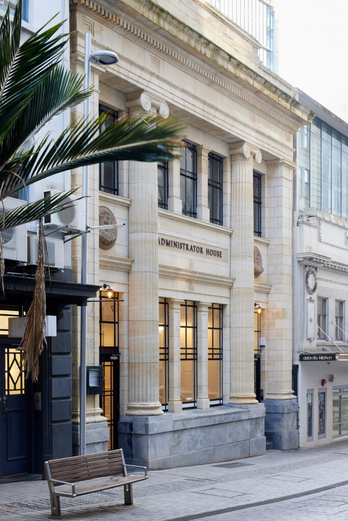 Oamaru limestone facade, heritage-listed building Auckland CBD