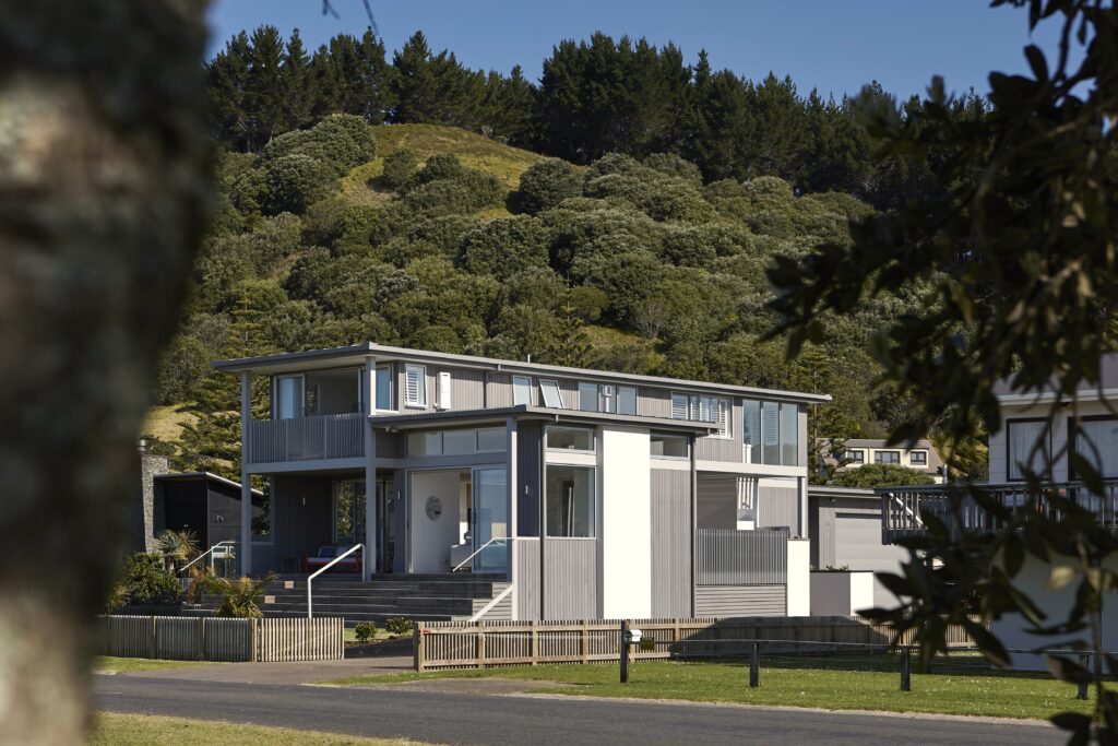 Beachfront holiday home exterior, Opito Bay, Coromandel