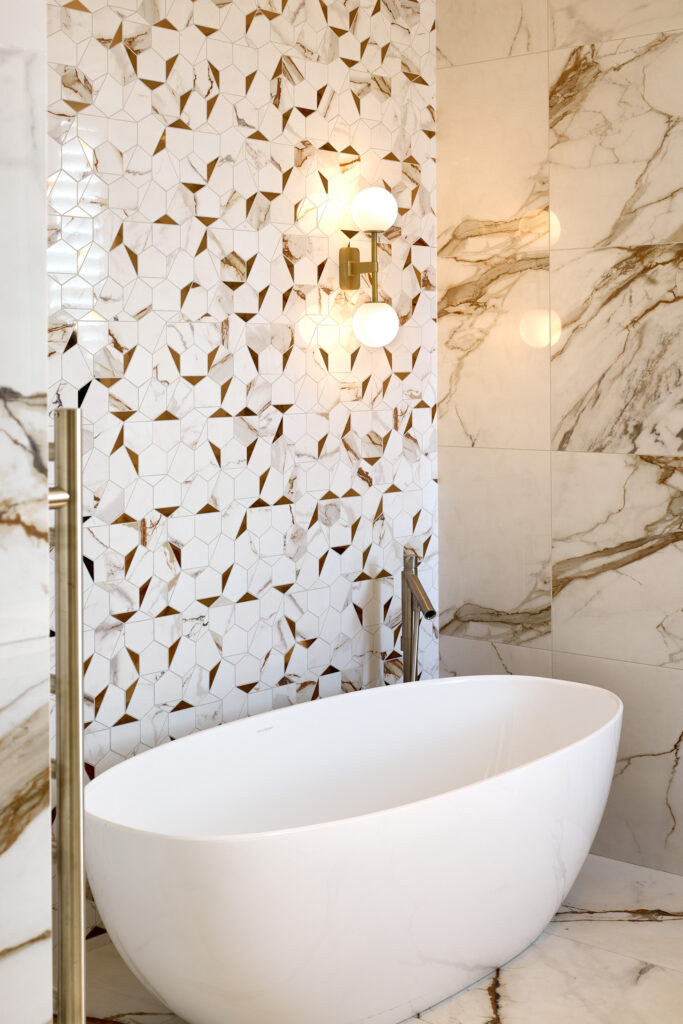 Marble bathroom with freestanding bath, Mission Bay new build
