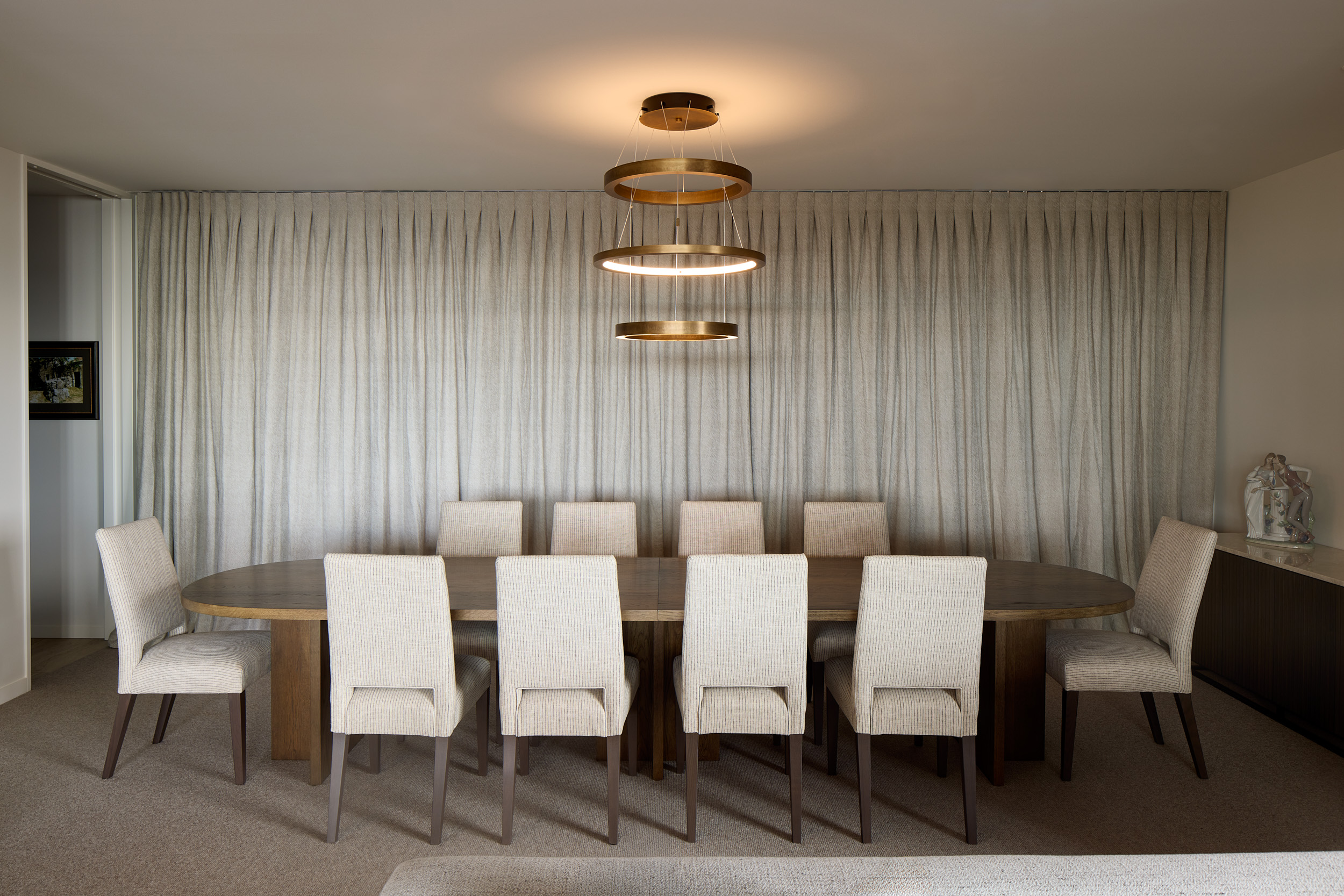 Open-plan living area with Mission Bay harbour views, two-storey new build