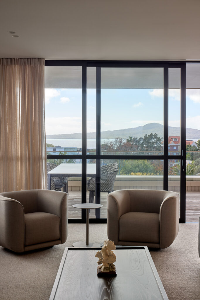 Rangitoto and Mission Bay harbour views from balcony, new build Auckland