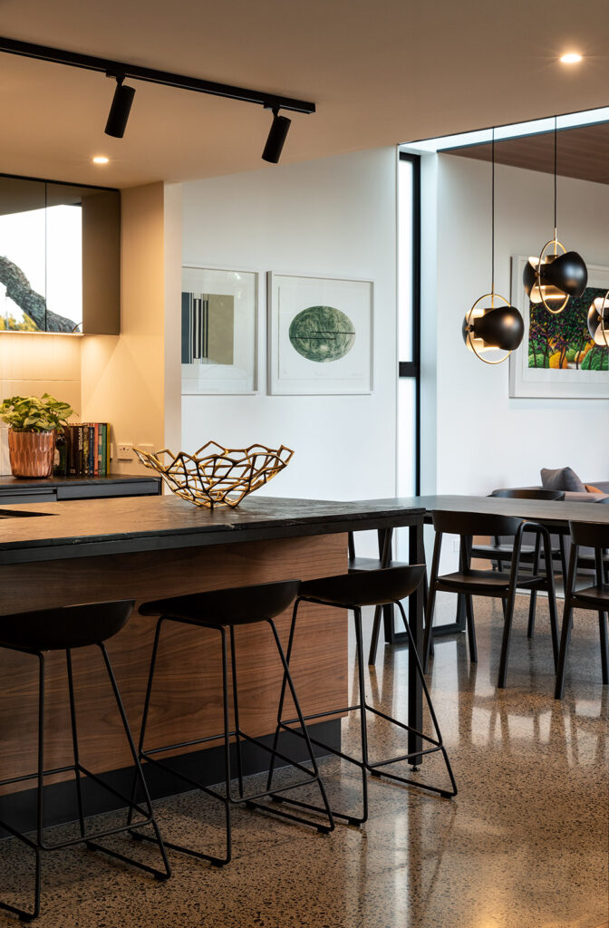 Granite benchtop and walnut cabinetry, Westmere new build kitchen