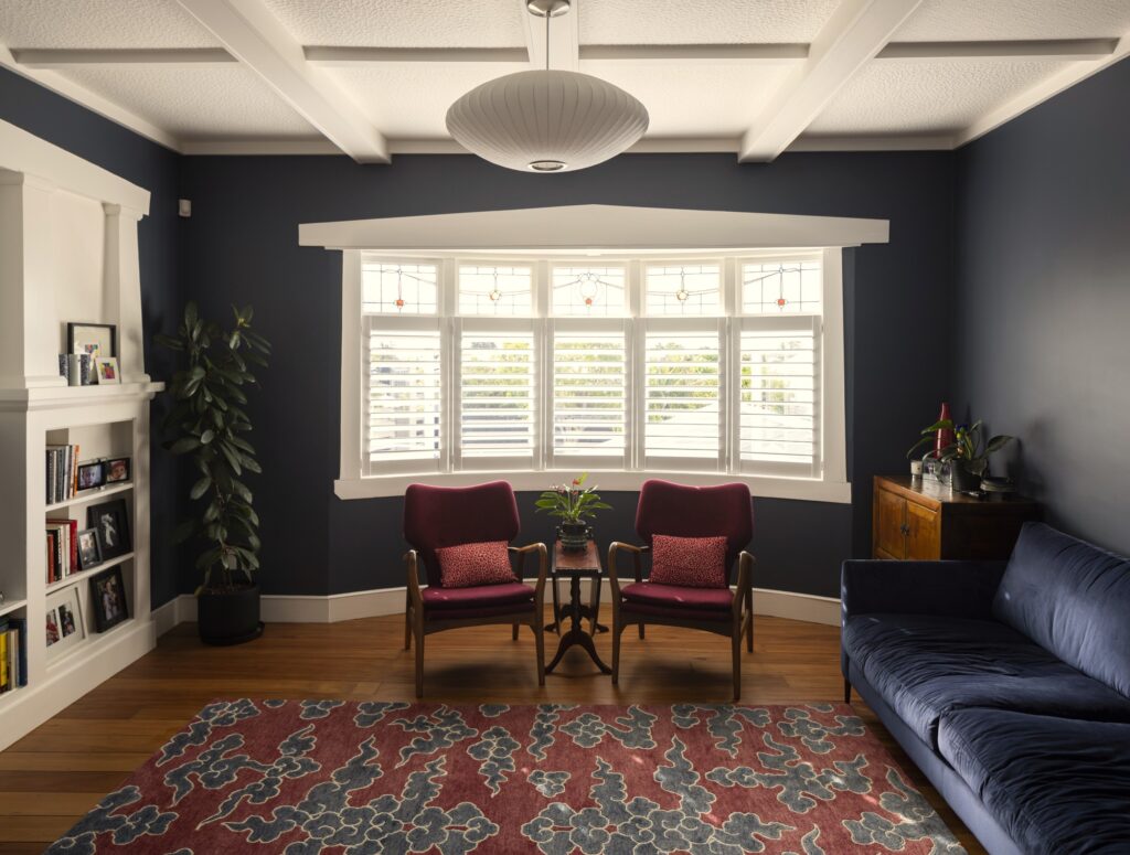 Winter lounge with character details, bungalow renovation