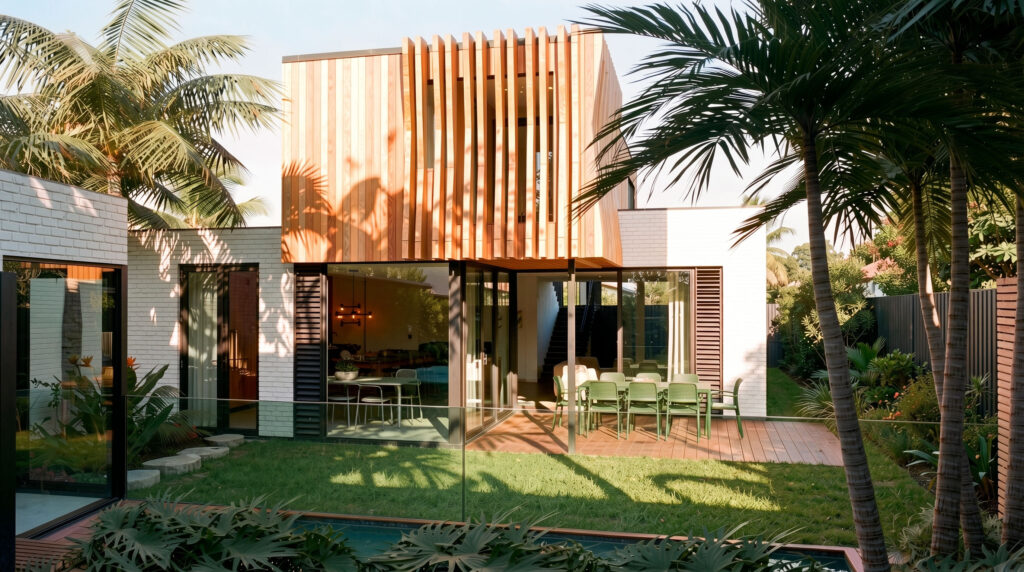 New Build Westmere house, brick and cedar materials